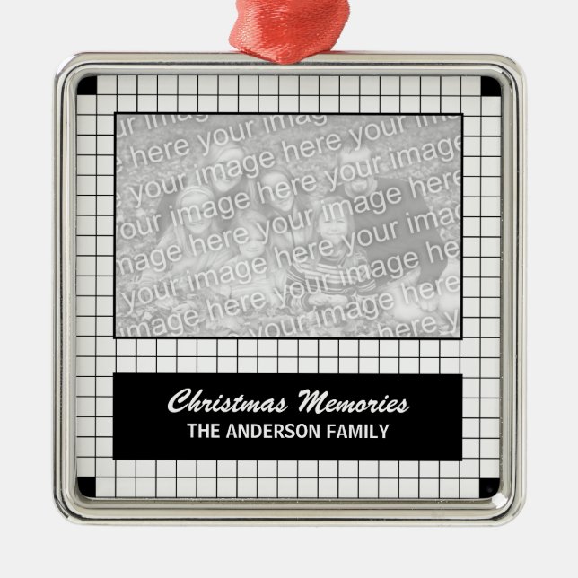 Black Grid Photo Metal Ornament (Front)