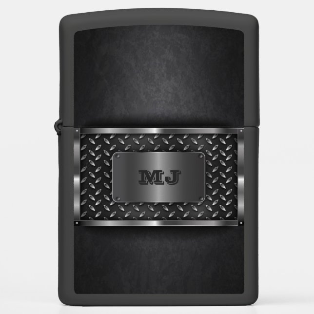 Black Grid Plate 2 Customize Zippo Lighter (Front)
