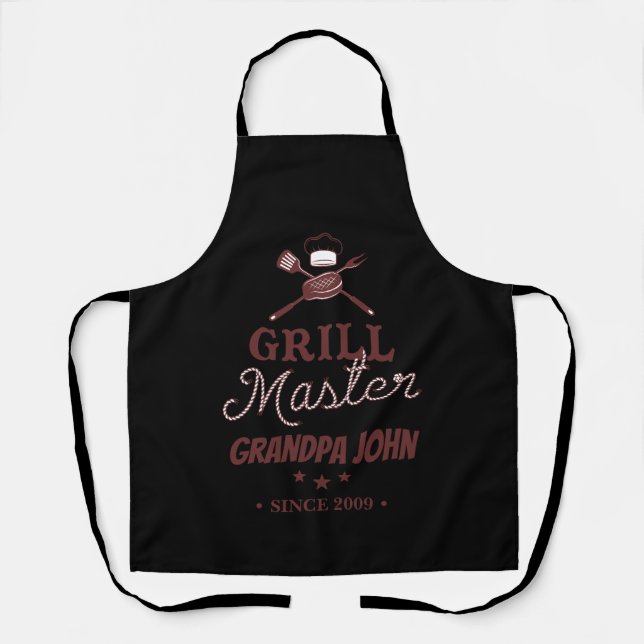 Black Grill Master Grandpa Personalized Apron (Front)
