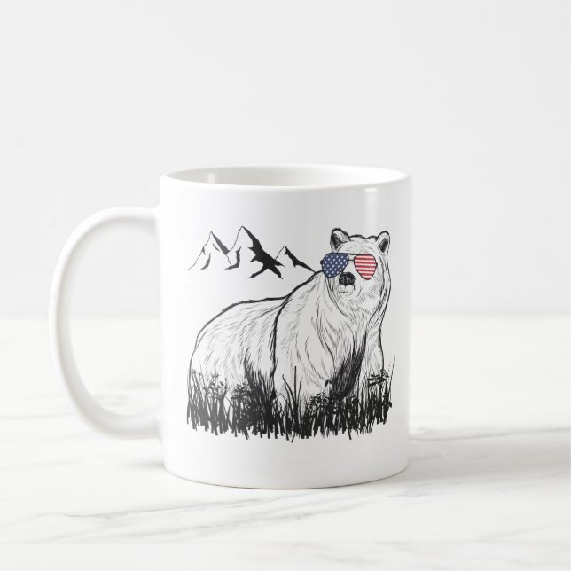 Black Grizzly Bear American Sunglasses Coffee Mug (Left)