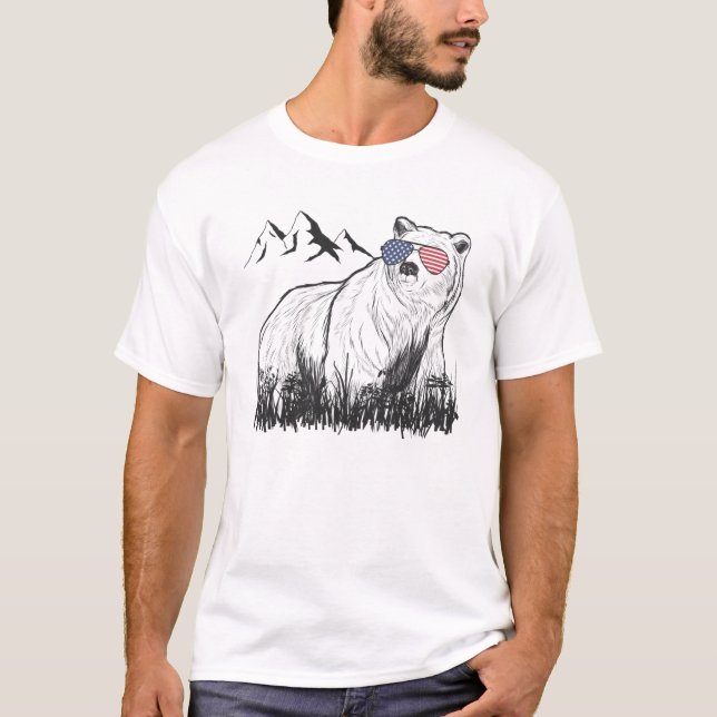 Black Grizzly Bear American Sunglasses T-Shirt (Front)