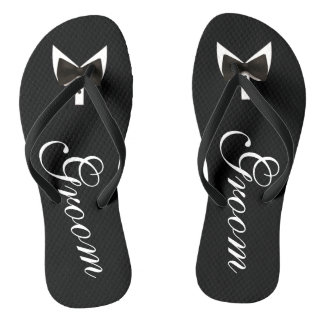 Black Grooms Bow-Tie Flip Flops