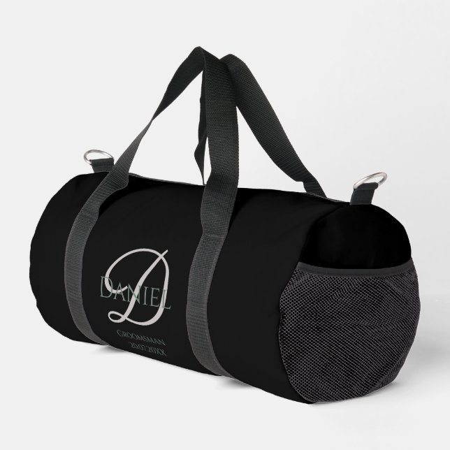 Black groomsman monogram duffle bag (Right Corner)