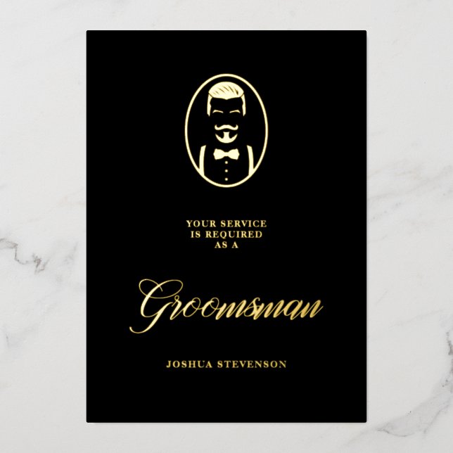 Black Groomsman Silhouette Simple Wedding Proposal Foil Invitation (Front)