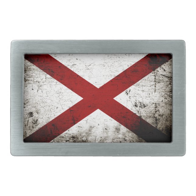 Black Grunge Alabama State Flag Belt Buckle (Front)