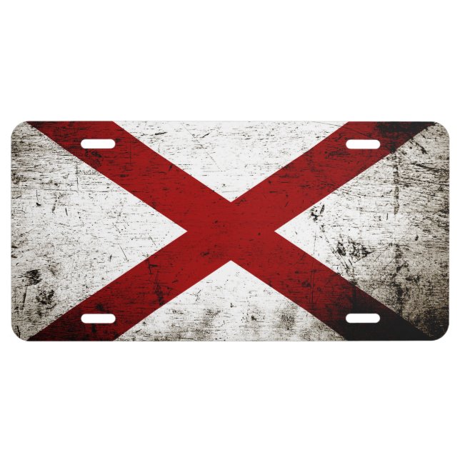 Black Grunge Alabama State Flag License Plate (Front)