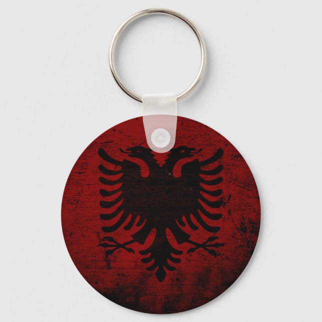 Black Grunge Albania Flag Keychain (Front)
