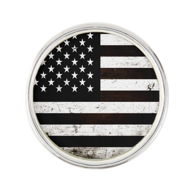 Black Grunge American Flag 2 Lapel Pin (Front)