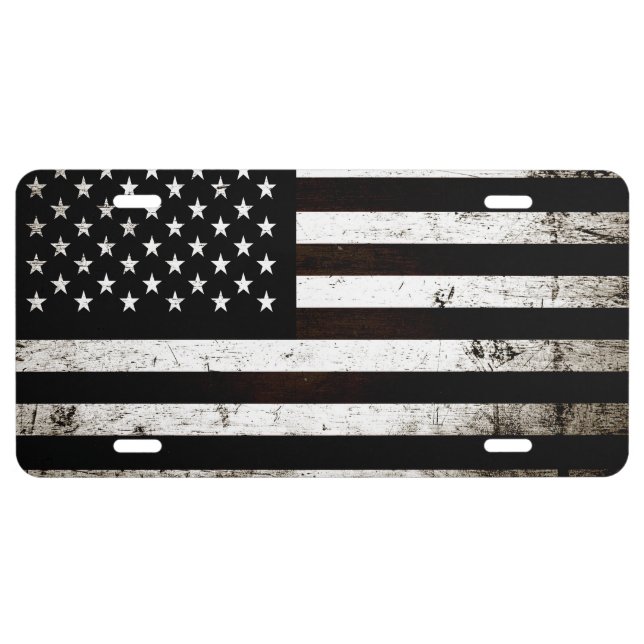 Black Grunge American Flag 2 License Plate (Front)