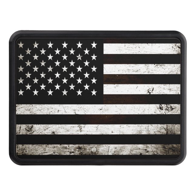 Black Grunge American Flag 2 Trailer Hitch Cover (Front)