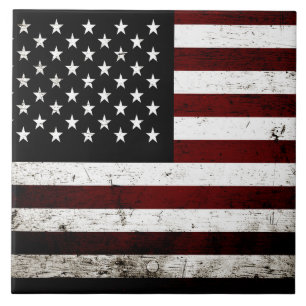 Black Grunge American Flag Ceramic Tile
