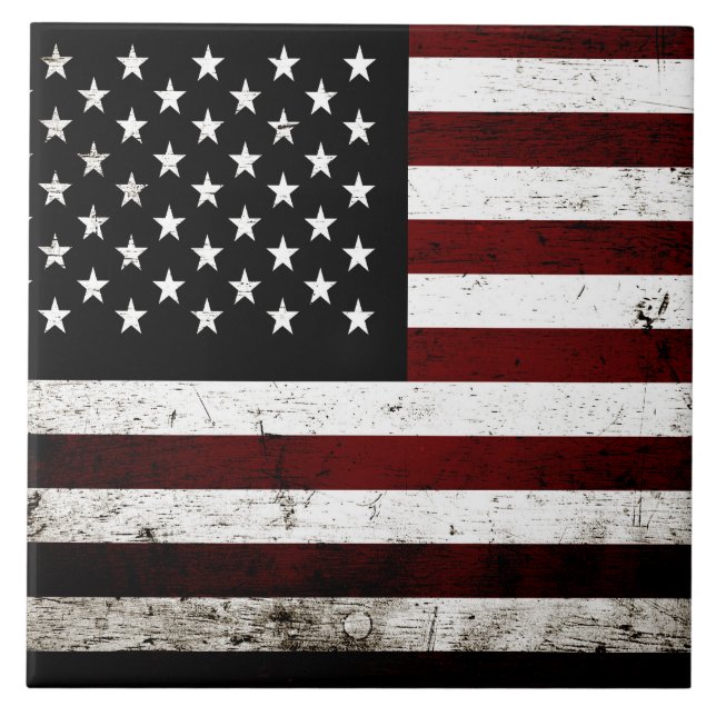 Black Grunge American Flag Ceramic Tile (Front)