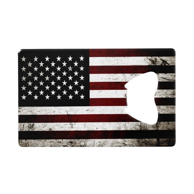 Black Grunge American Flag Credit Card Bottle Opener (Back Horizontal)