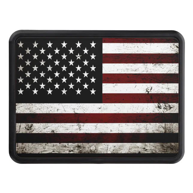 Black Grunge American Flag Hitch Cover (Front)