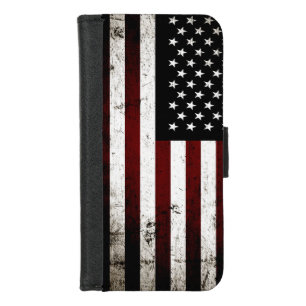 Black Grunge American Flag iPhone 8/7 Wallet Case