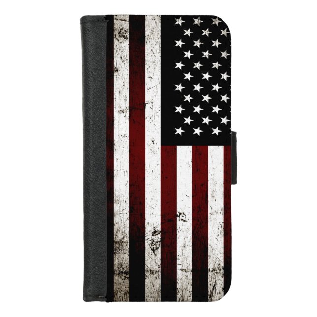Black Grunge American Flag iPhone Wallet Case (Front)