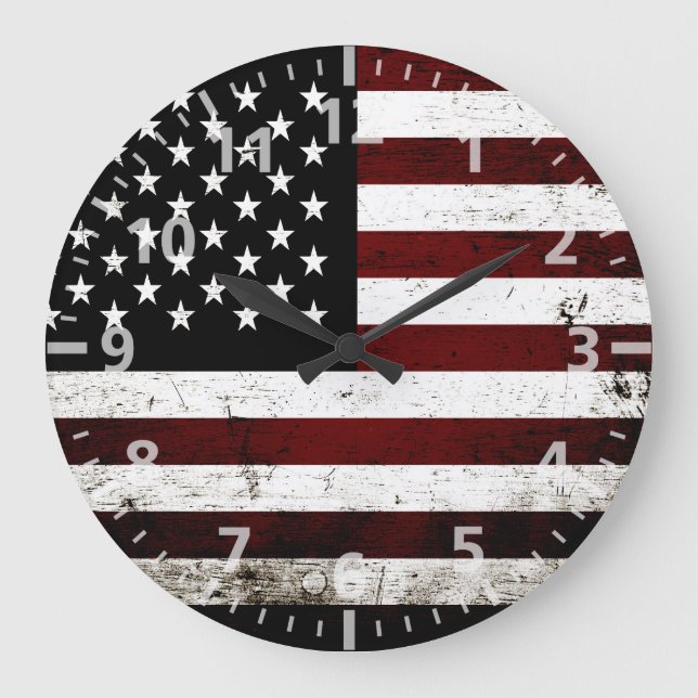 Black Grunge American Flag Large Clock (Front)