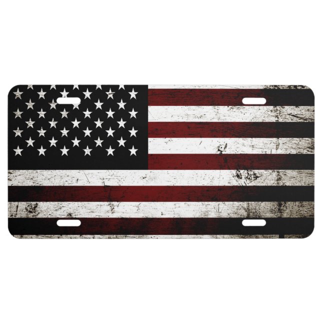 Black Grunge American Flag License Plate (Front)