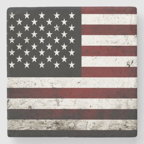 Black Grunge American Flag Stone Coaster