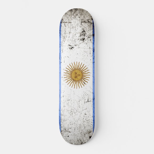 Black Grunge Argentina Flag Skateboard (Front)