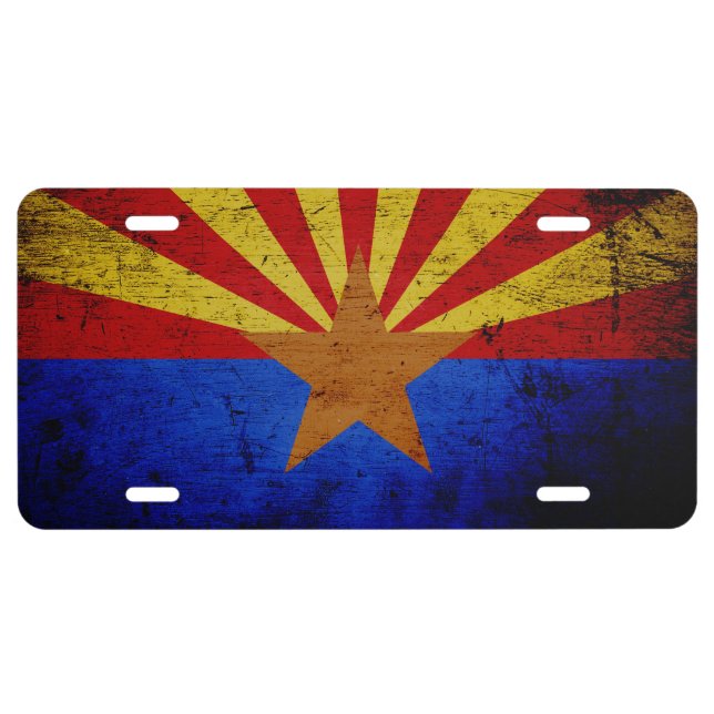 Black Grunge Arizona State Flag License Plate (Front)