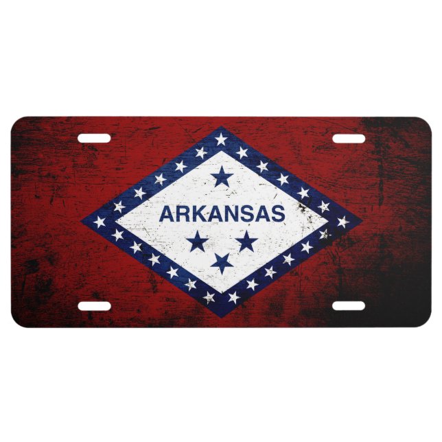 Black Grunge Arkansas State Flag License Plate (Front)