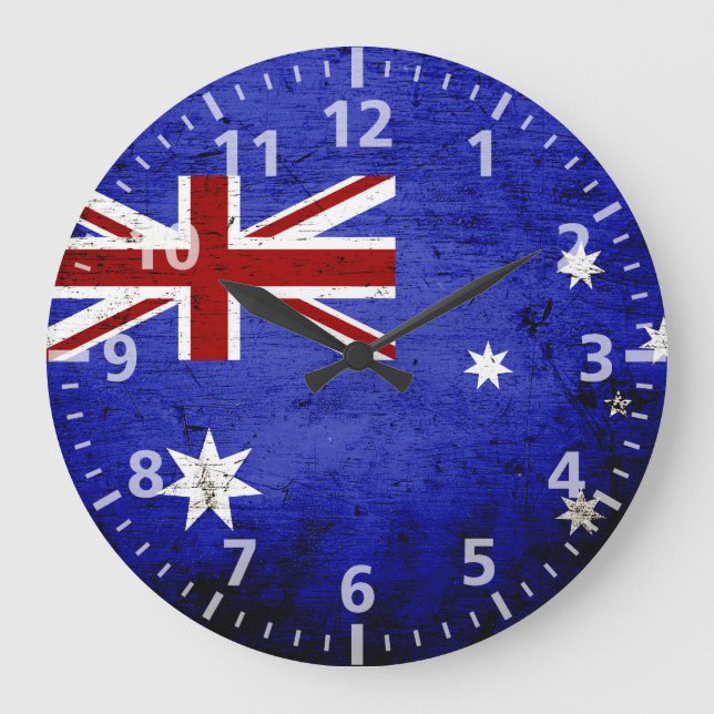 Black Grunge Australia Flag Large Clock (Front)