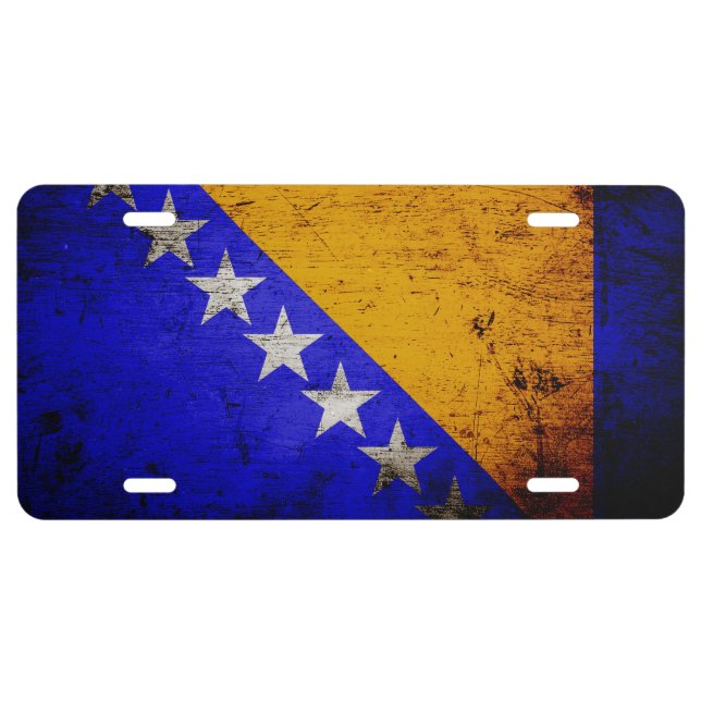 Black Grunge Bosnia and Herzegovina Flag License Plate (Front)