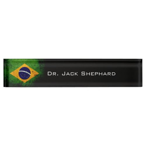 Black Grunge Brazil Flag Nameplate