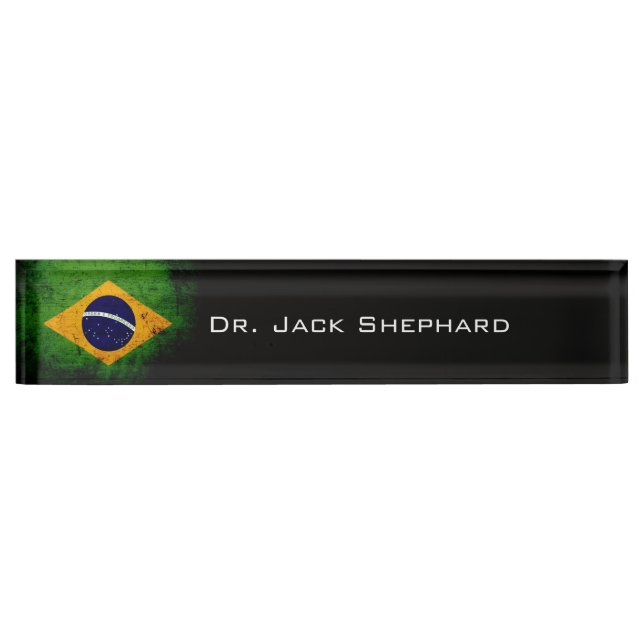 Black Grunge Brazil Flag Nameplate (Front)