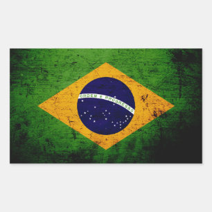 Black Grunge Brazil Flag Rectangular Sticker