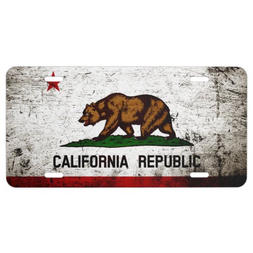 Black Grunge California State Flag License Plate