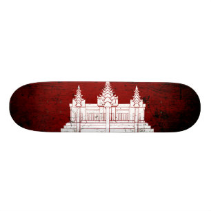 Black Grunge Cambodia Flag Skateboard Deck