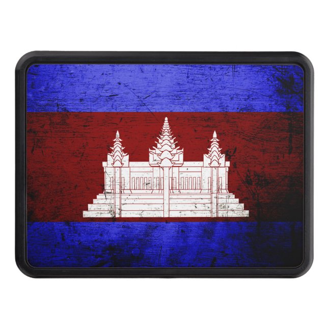 Black Grunge Cambodia Flag Tow Hitch Cover (Front)
