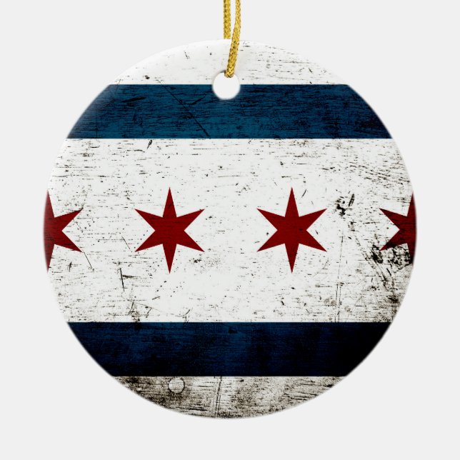 Black Grunge Chicago Flag Ceramic Ornament (Front)