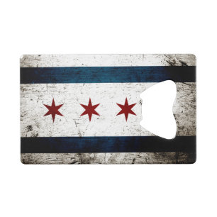 Black Grunge Chicago Flag Credit Card Bottle Opener