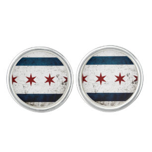 Black Grunge Chicago Flag Cufflinks