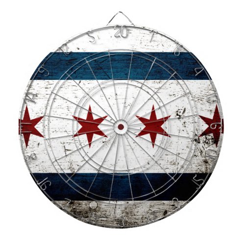 Black Grunge Chicago Flag Dartboard