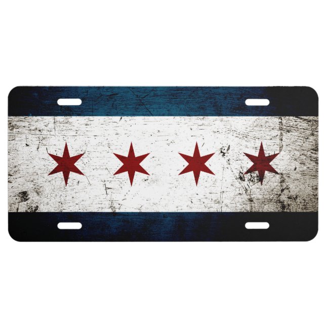 Black Grunge Chicago Flag License Plate (Front)