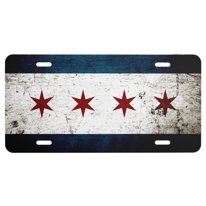 Black Grunge Chicago Flag License Plate
