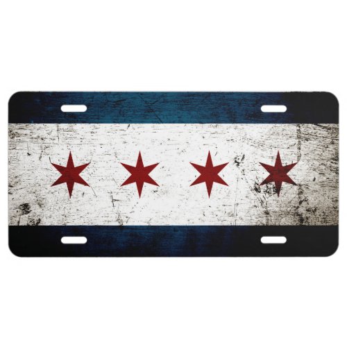 Black Grunge Chicago Flag License Plate