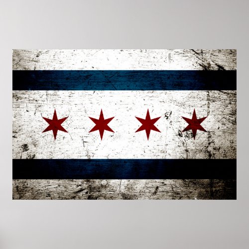 Black Grunge Chicago Flag Poster