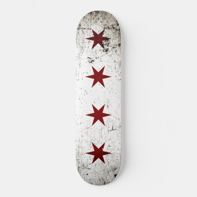 Black Grunge Chicago Flag Skateboard Deck (Front)