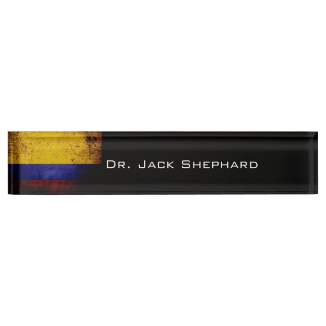 Black Grunge Colombia Flag Name Plate (Front)