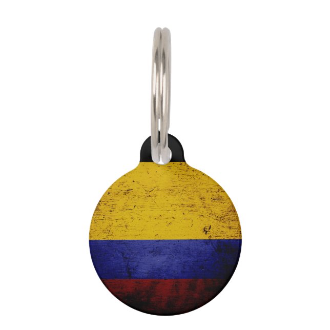 Black Grunge Colombia Flag Pet Name Tag (Front)