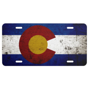 Black Grunge Colorado State Flag License Plate