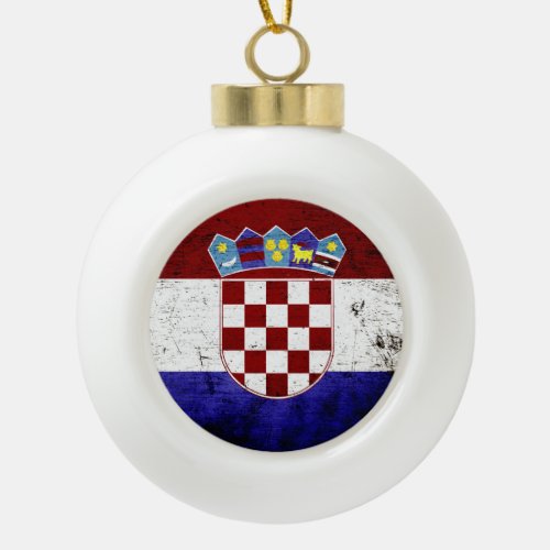 Black Grunge Croatia Flag Ceramic Ball Christmas Ornament