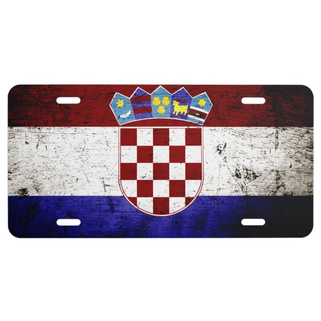 Black Grunge Croatia Flag License Plate (Front)