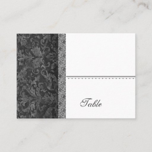 Customizable Black Grunge Damask Place Card - Wedding Party Business Card Templates