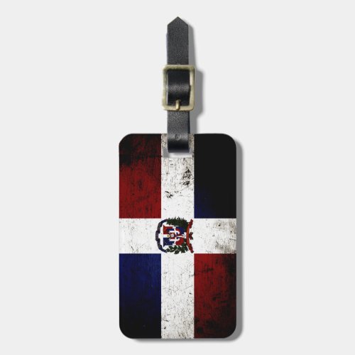 Black Grunge Dominican Republic Flag Luggage Tag